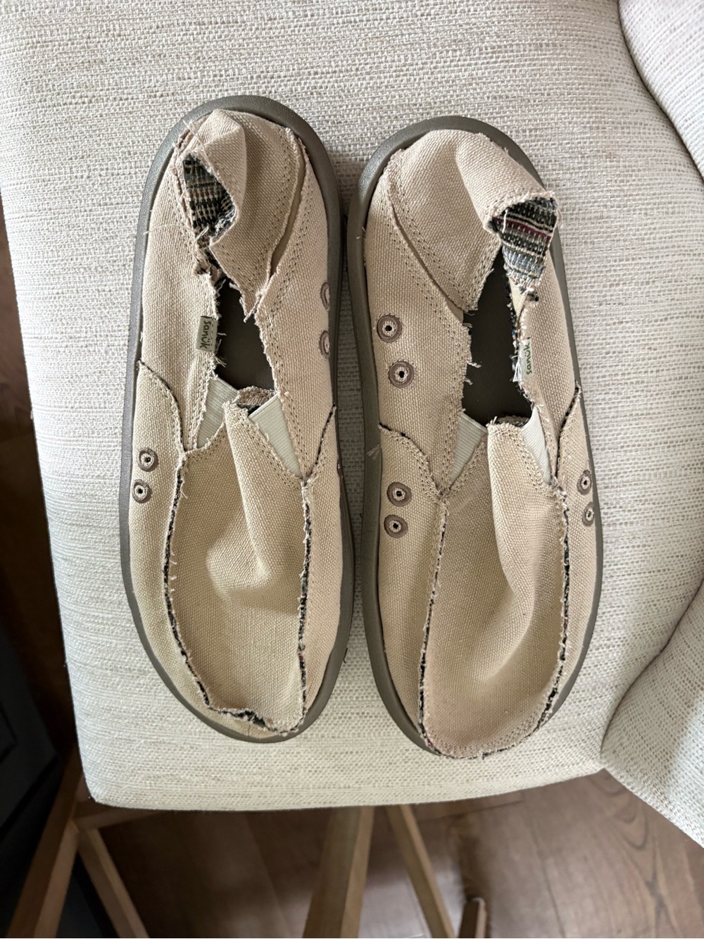 Sanuk Beige Canvas Slip-On Loafers Hemp 1117753